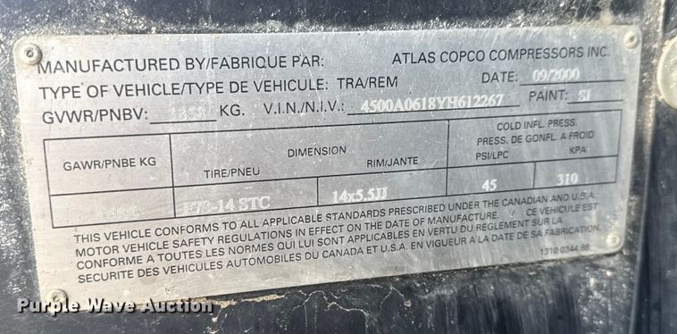 image for item ET4161 2000 Atlas Copco XAS 96 (JD) air compressor