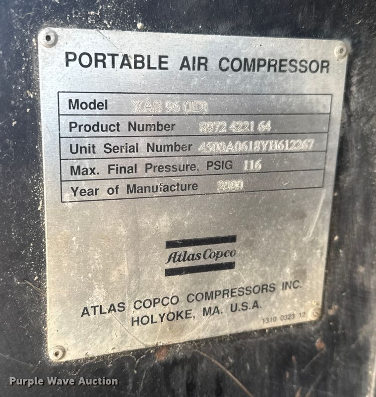 image for item ET4161 2000 Atlas Copco XAS 96 (JD) air compressor