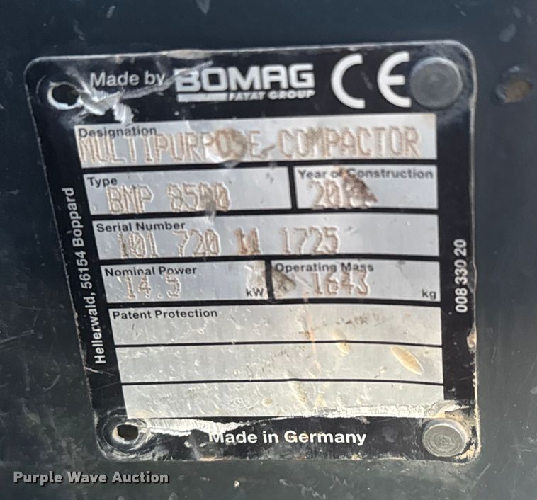 image for item ET4386 2011 Bomag BMP 8500 trench compactor