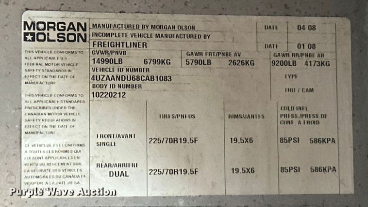 image for item ET6879 2008 Freightliner MT45 delivery van