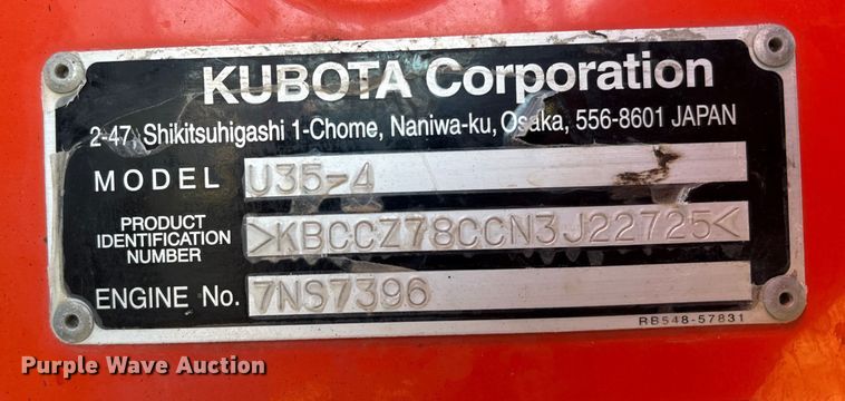 image for item EU7328 2022 Kubota U35-4 mini excavator