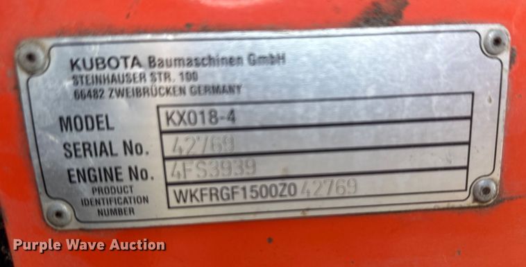 image for item FB0608 2016 Kubota KX018-4 mini excavator