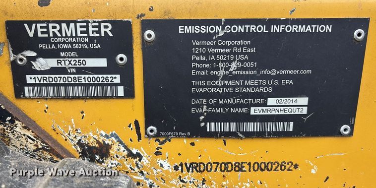 image for item FG1739 2014 Vermeer RTX250 Walk behind trencher