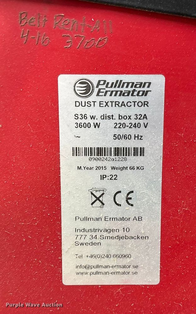 image for item FG1743 2015 Pullman Ermator S36 dust extractor