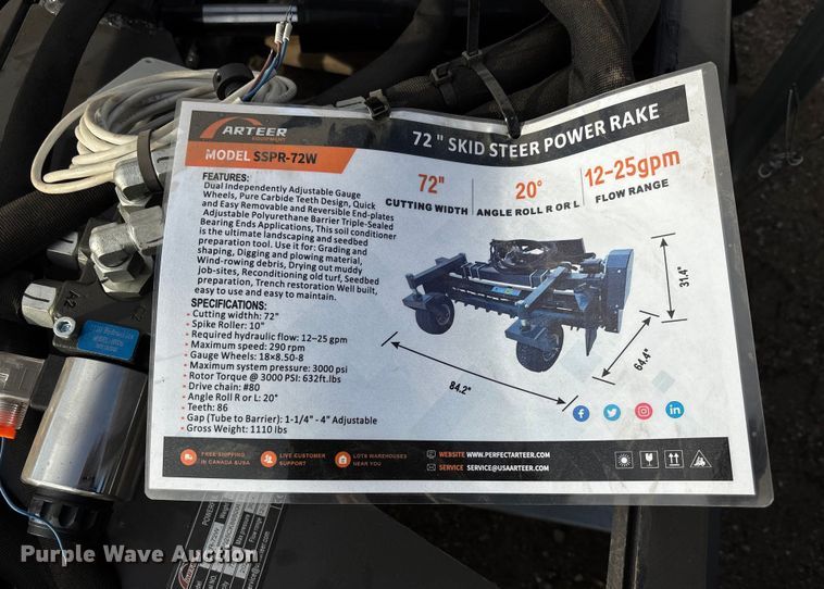 image for item FI1581 2025 Arteer SSPR-72W skid steer Power Rake
