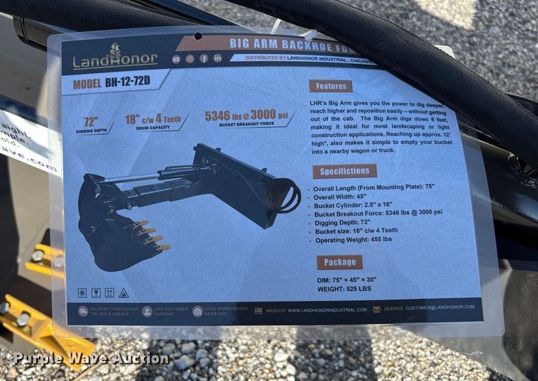 image for item FI1588 2025 LandHonor BH-12-72D skid steer backhoe