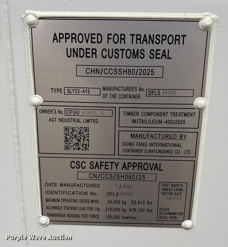 image for item FK1119 2025 Dong Fang SLY23-A15 shipping container