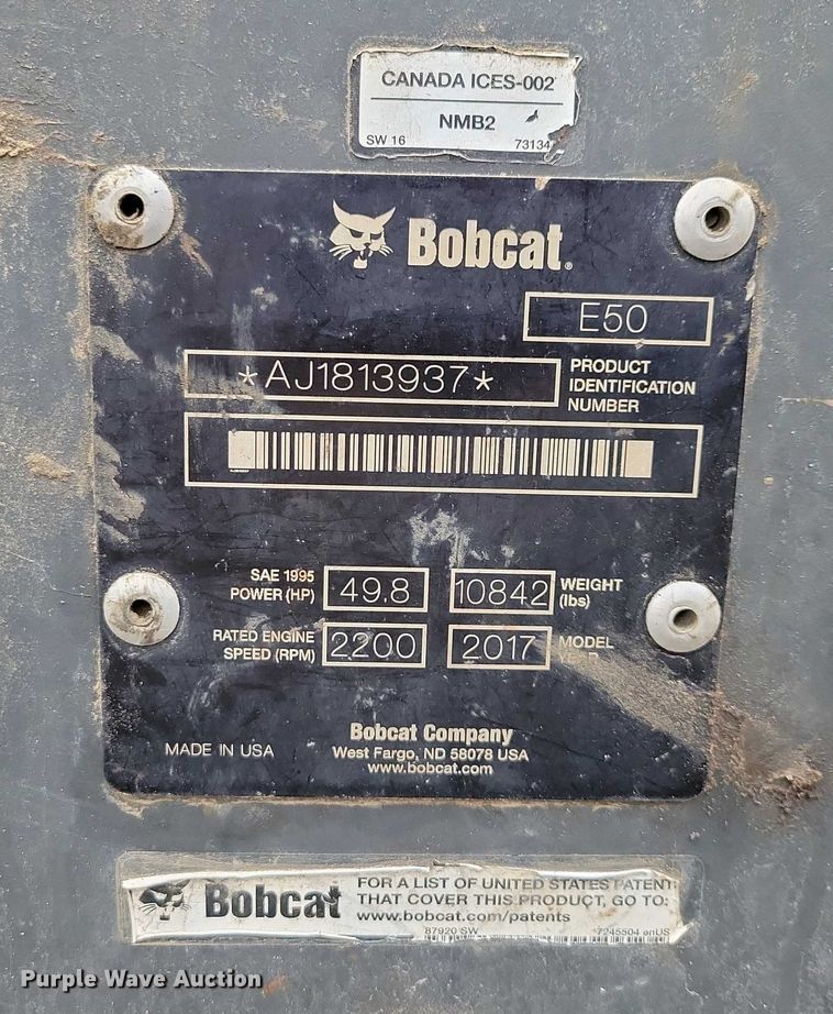 image for item NO9866 2017 Bobcat E50 mini excavator