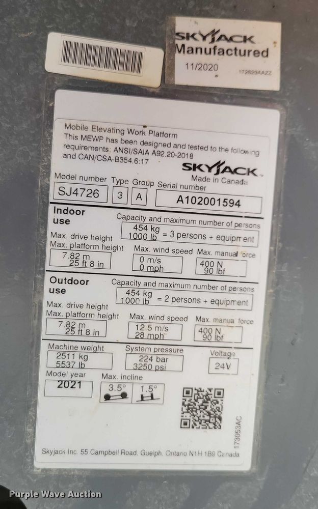 image for item NO9869 2020 SkyJack SJ4726 scissor lift