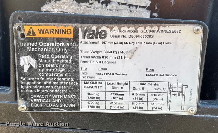 image for item OE9273 Yale Veracitor 40VX forklift