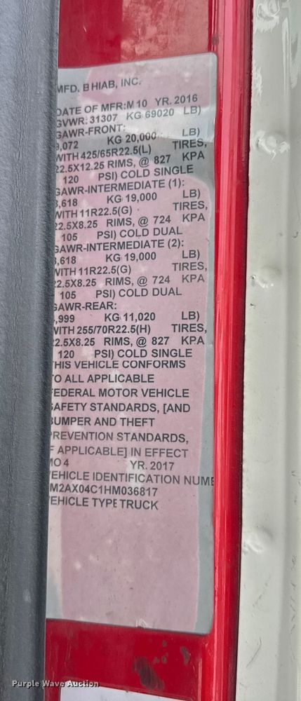 image for item YA1878 2017 Mack GU713 crane truck