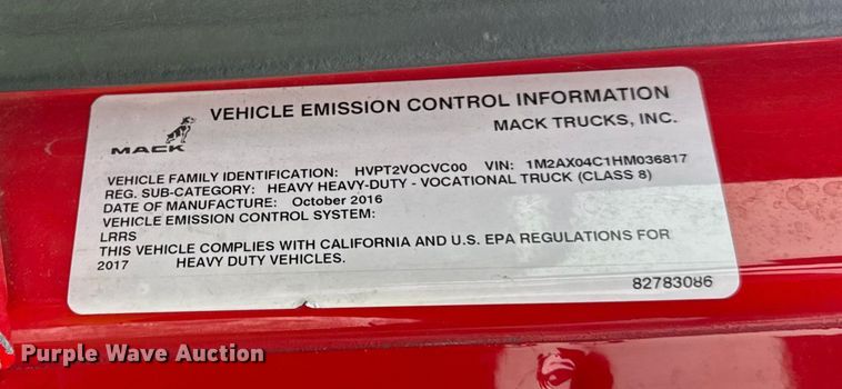 image for item YA1878 2017 Mack GU713 crane truck