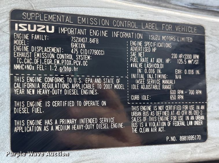 image for item YA1967 2007 Chevrolet C7500 cable placer bucket truck