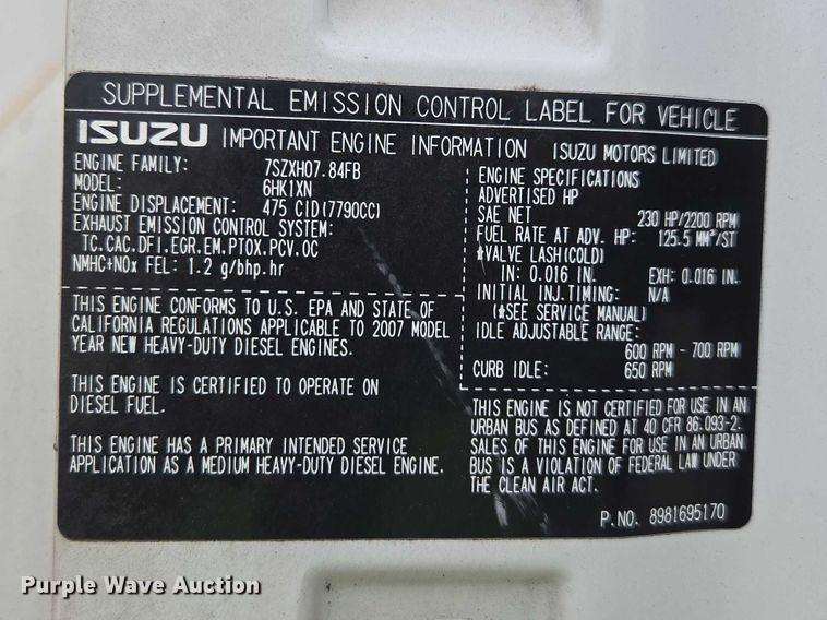 image for item YA1976 2007 Chevrolet C7500 cable placer bucket truck