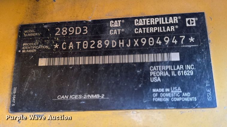 image for item YA2120 2021 Caterpillar 289D3 tracked skid steer loader