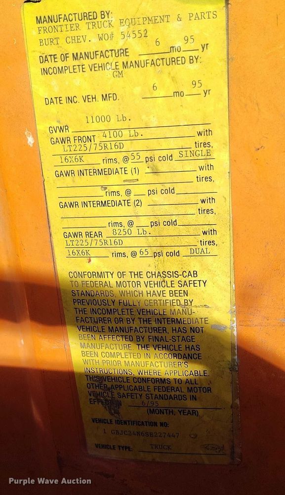 image for item DT0825 1995 Chevrolet C3500 dump bed pickup truck