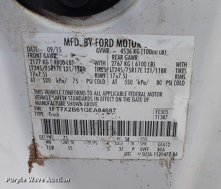 image for item DT0846 2016 Ford F250 Super Duty XL Ext. Cab pickup truck