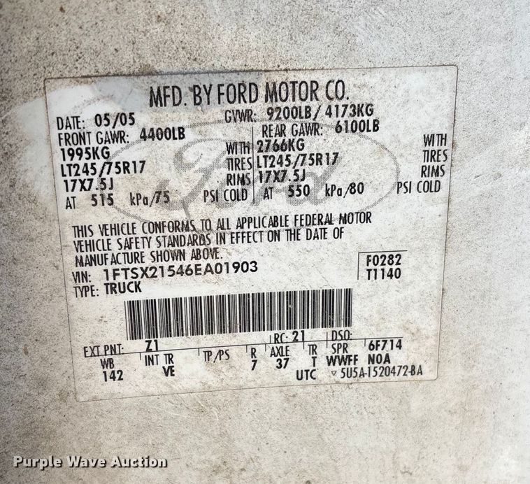 image for item DU2675 2006 Ford F250 Super Duty XL Ext. Cab pickup truck