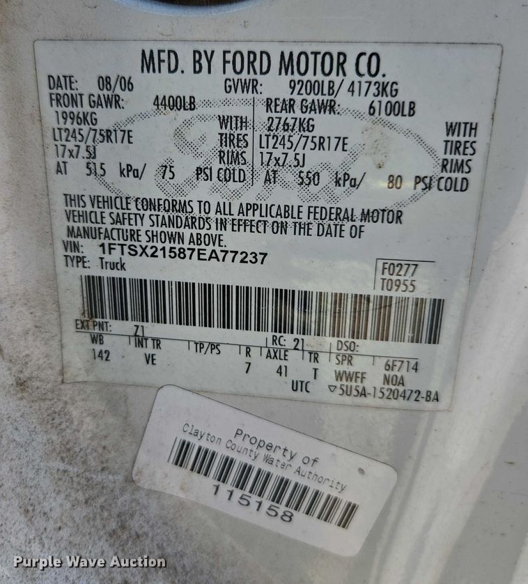 image for item DU2676 2007 Ford F250 Super Duty XL Ext. Cab pickup truck