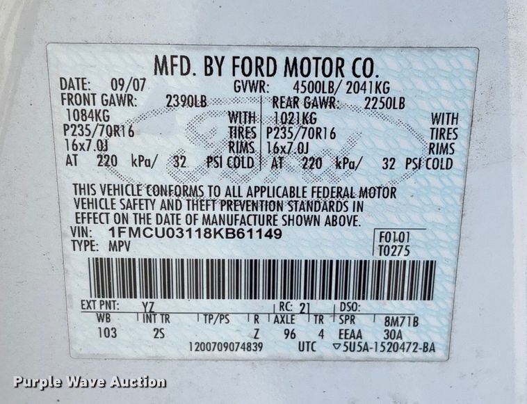image for item DU2680 2008 Ford Escape SUV