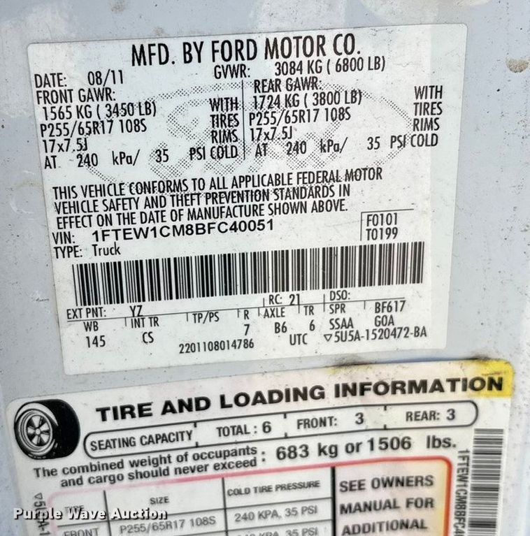 image for item DU2682 2011 Ford F150 XL Crew Cab pickup truck