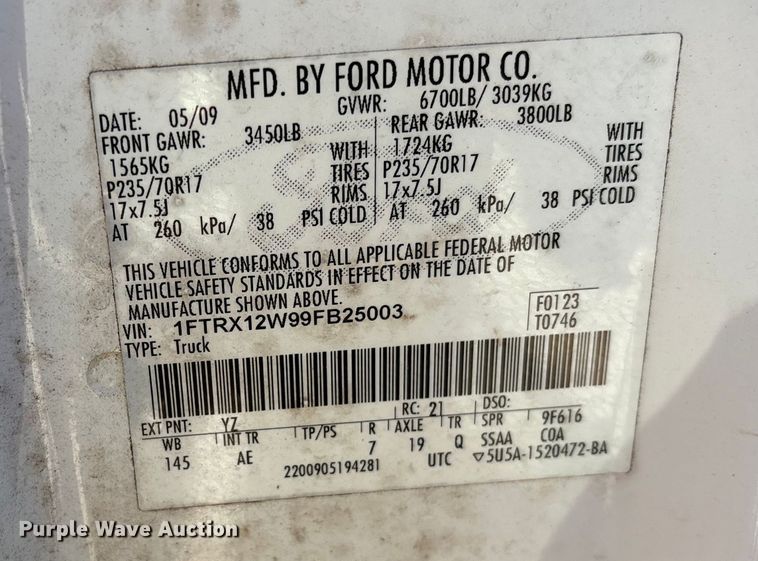 image for item DU2683 2009 Ford F150 Super Duty Ext. Cab pickup truck