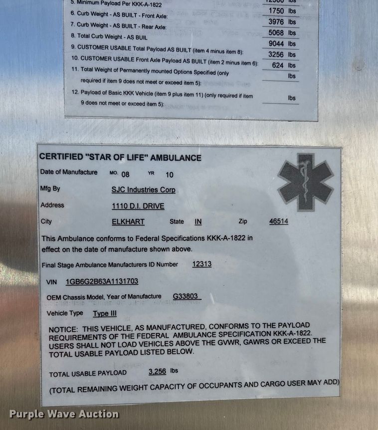 image for item DW7415 2010 Chevrolet Express 3500 ambulance