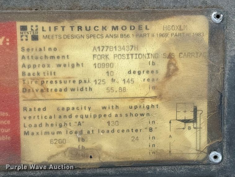 image for item DW7423 Hyster H60XLM forklift