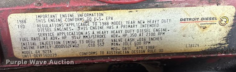 image for item DW7424 1988 Federal Motors pumper fire truck