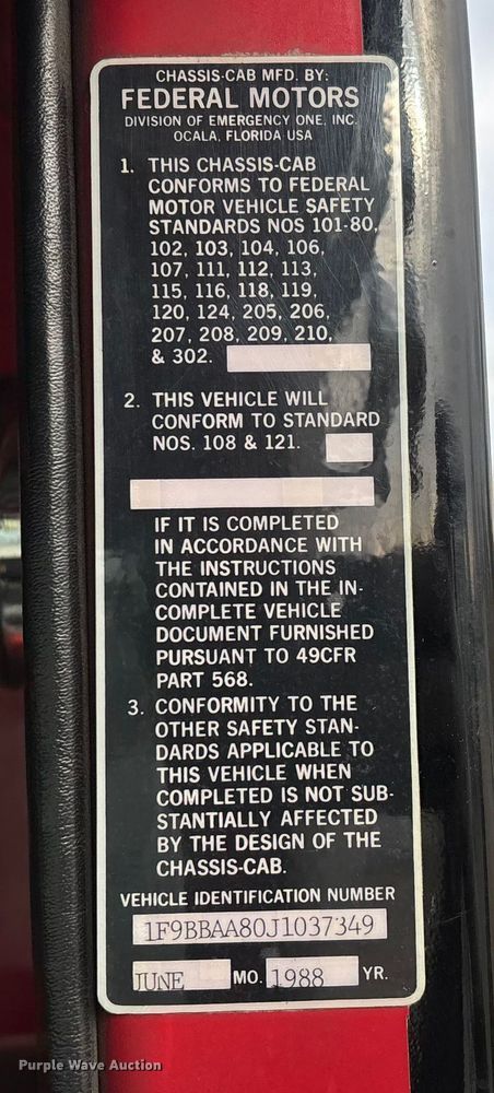 image for item DW7424 1988 Federal Motors pumper fire truck