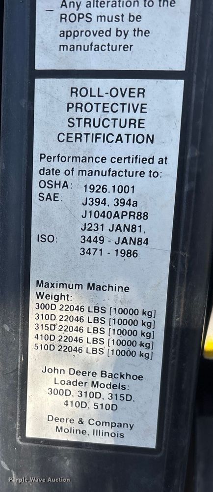 image for item DW7428 1994 John Deere 310D Turbo backhoe