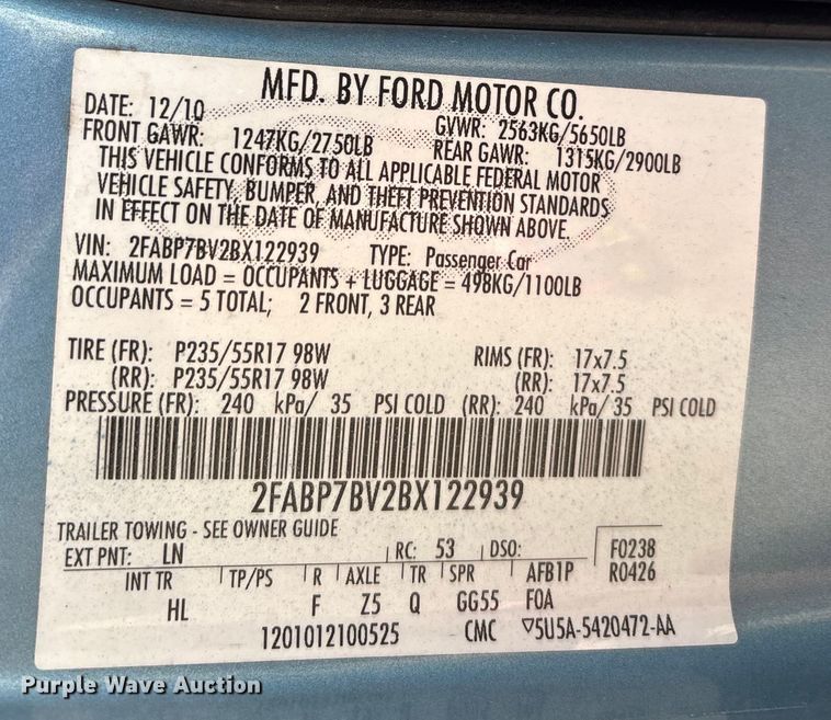 image for item DW7431 2011 Ford Crown Victoria Police Interceptor 