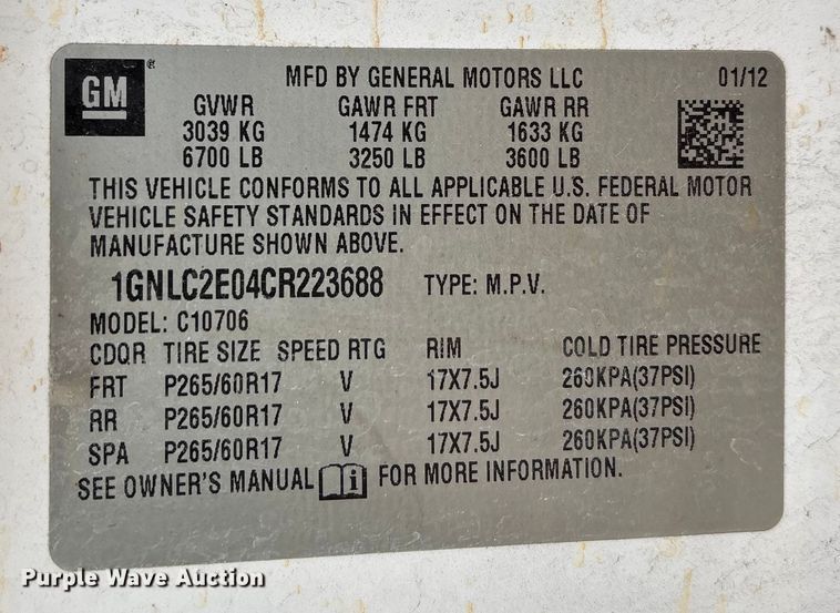 image for item DW7437 2012 Chevrolet Tahoe Police SUV