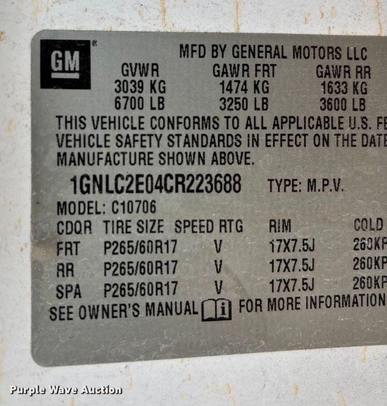 image for item DW7437 2012 Chevrolet Tahoe Police SUV