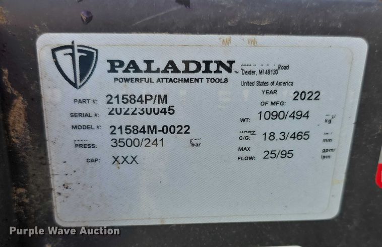 image for item DZ3808 2022 Paladin 21584M-0022 skid steer sweeper