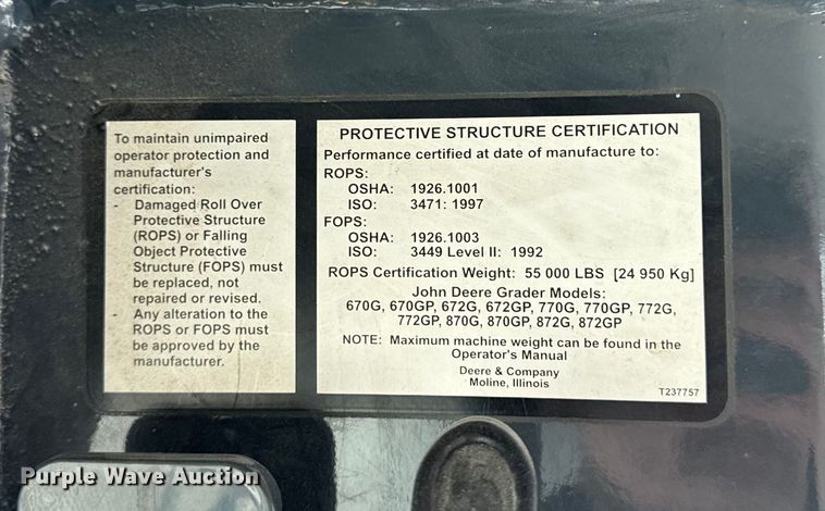 image for item EA2277 2010 John Deere 770G motor grader