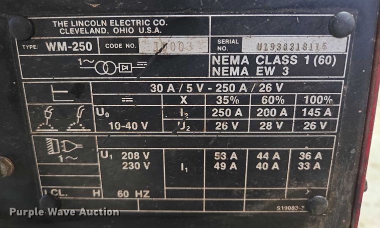 image for item EB1226 Lincoln Wire Matic 250 welder