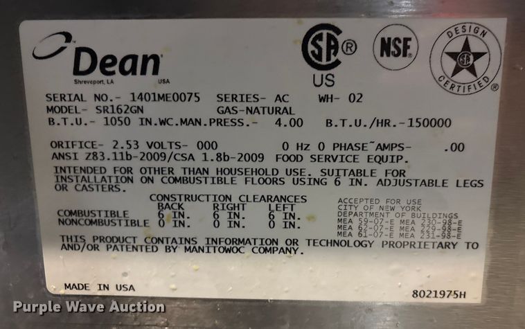 image for item EI5692 (2) Dean SR162GN fryers