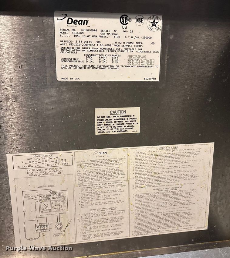 image for item EI5692 (2) Dean SR162GN fryers