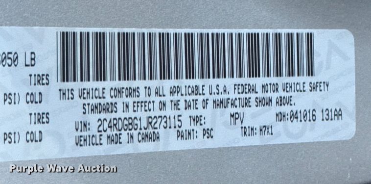 image for item EN0873 2018 Dodge Grand Caravan van