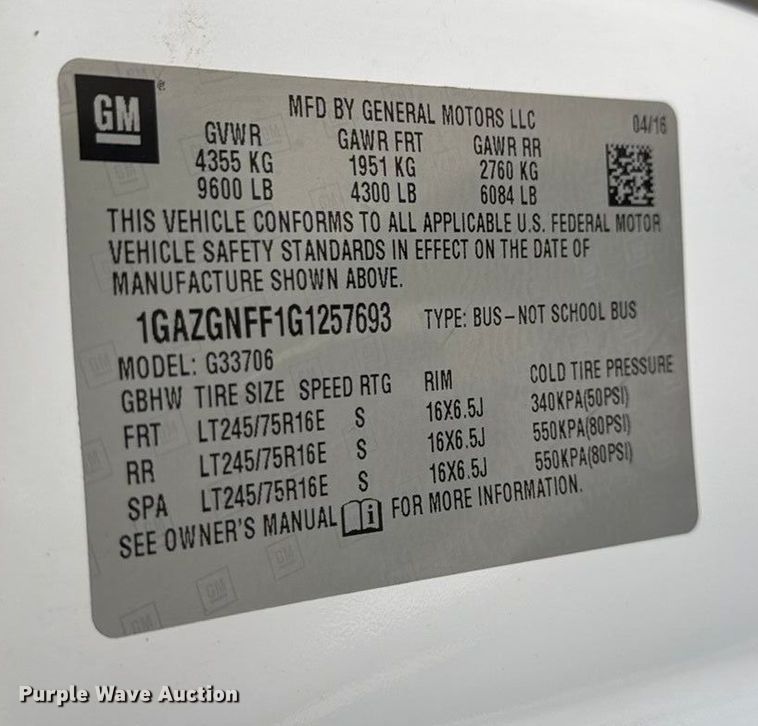 image for item EN0895 2016 Chevrolet Express 3500 Van