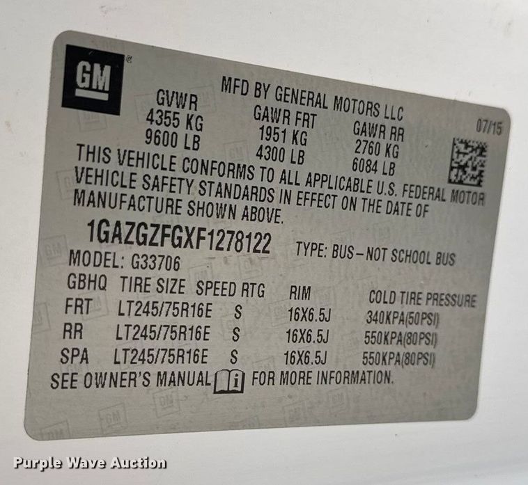 image for item EN0896 2015 Chevrolet Express 3500 van