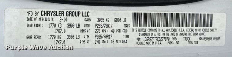 image for item EN0897 2014 RAM 1500 Ext. Cab pickup truck
