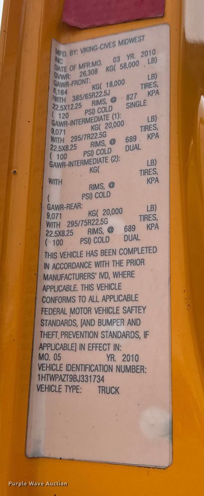 image for item EN0898 2011 International 7500 dump truck