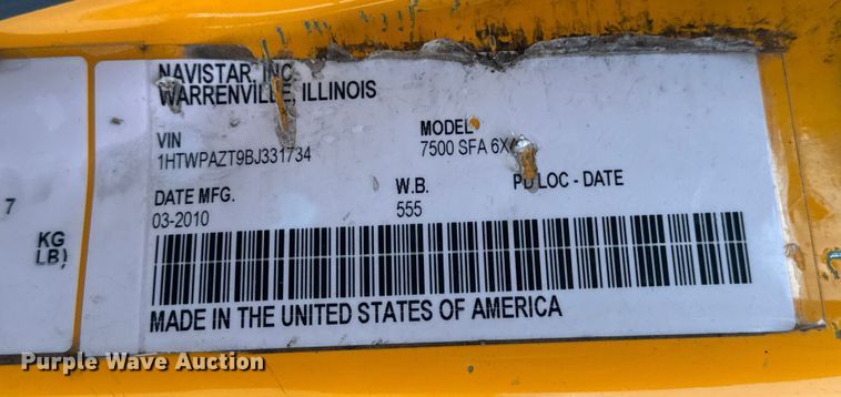 image for item EN0898 2011 International 7500 dump truck