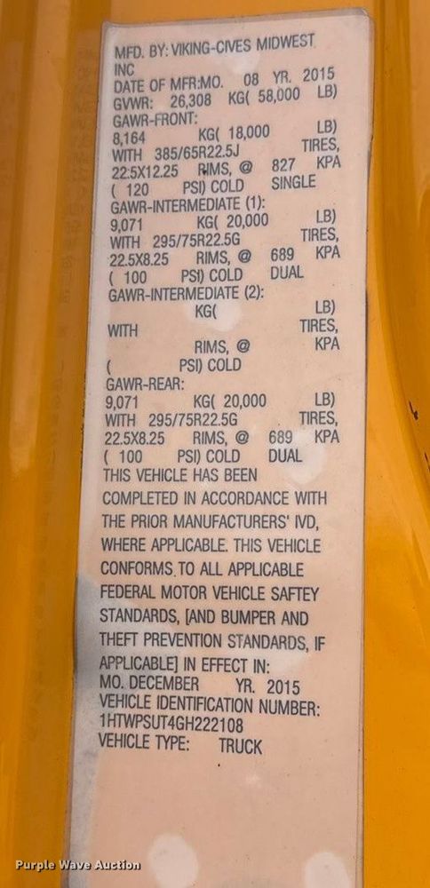 image for item EN0899 2016 International 7500 SFA dump truck