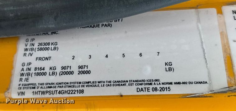 image for item EN0899 2016 International 7500 SFA dump truck