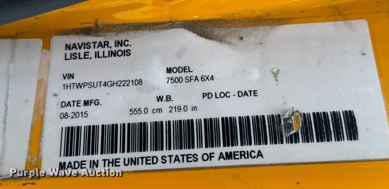 image for item EN0899 2016 International 7500 SFA dump truck