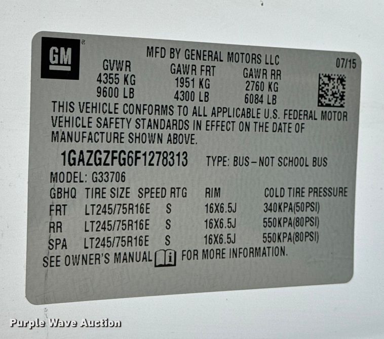 image for item EN0900 2015 Chevrolet Express 3500 van