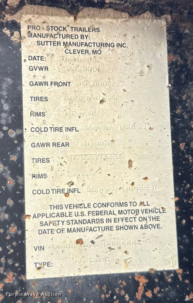 image for item EN3973 2004 Pro Stock 10225BFT equipment trailer